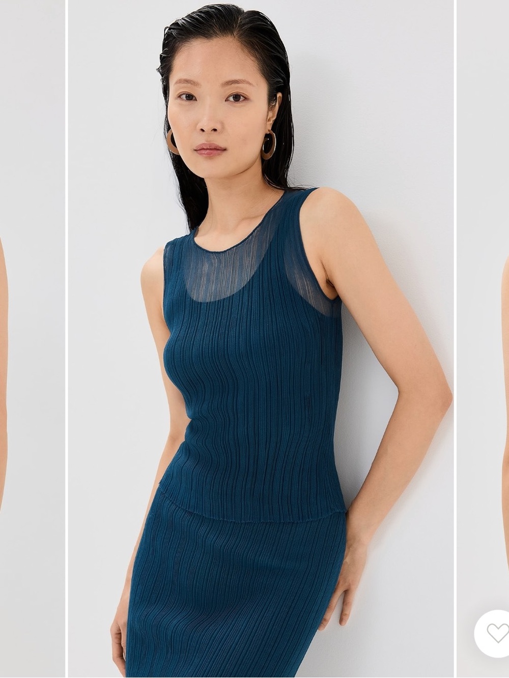 SIMKHAI Oakley Tank with Bralette Blue XS Sheer Plissé Knit Top